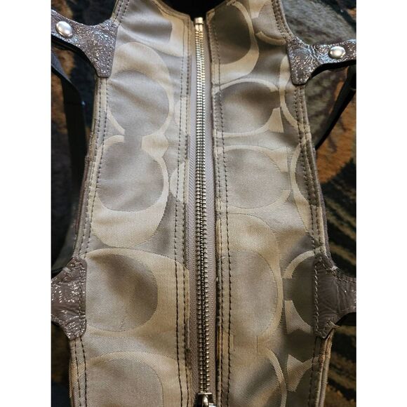 Coach Tote Bag Pewter Grey Large Ocelot Patchwork Mixed Media Leather Canvas - Picture 9 of 9